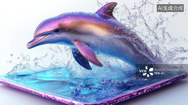 【AI数字艺术】海豚海水科技平板电脑虚拟现实AI大模型图片素材