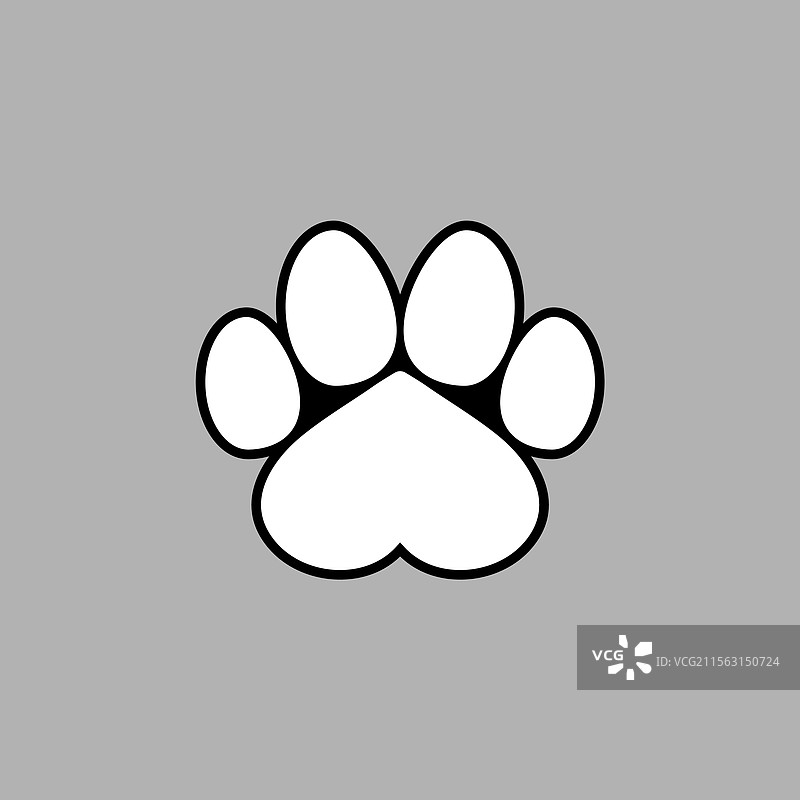 黑白动物爪印与心形符号图片素材