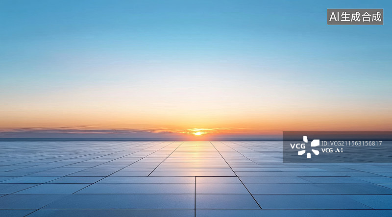 【AI数字艺术】日落时分的空旷广场图片素材