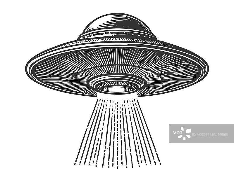 带有光束的UFO雕刻图片素材