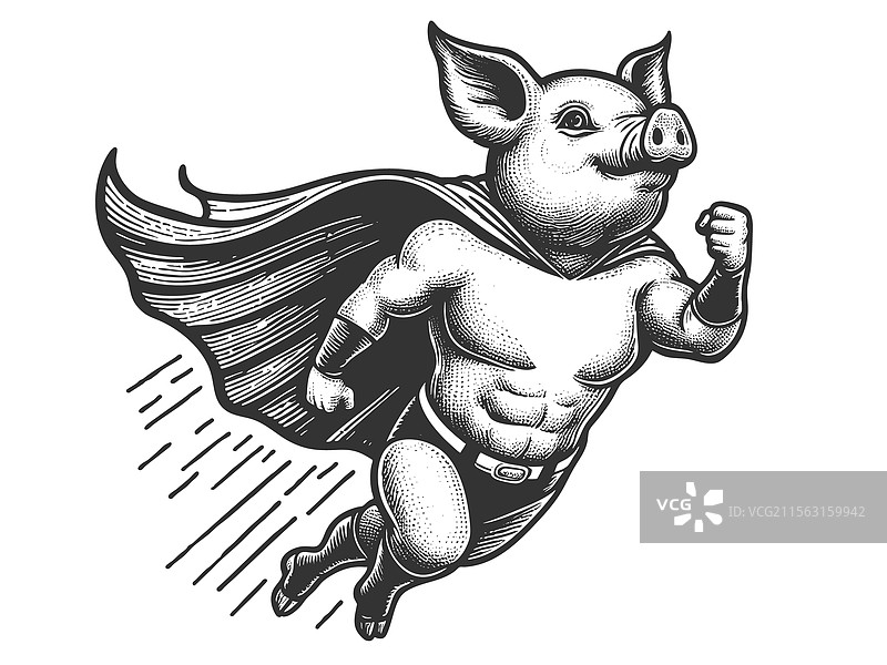 穿着斗篷的飞行超级猪图片素材