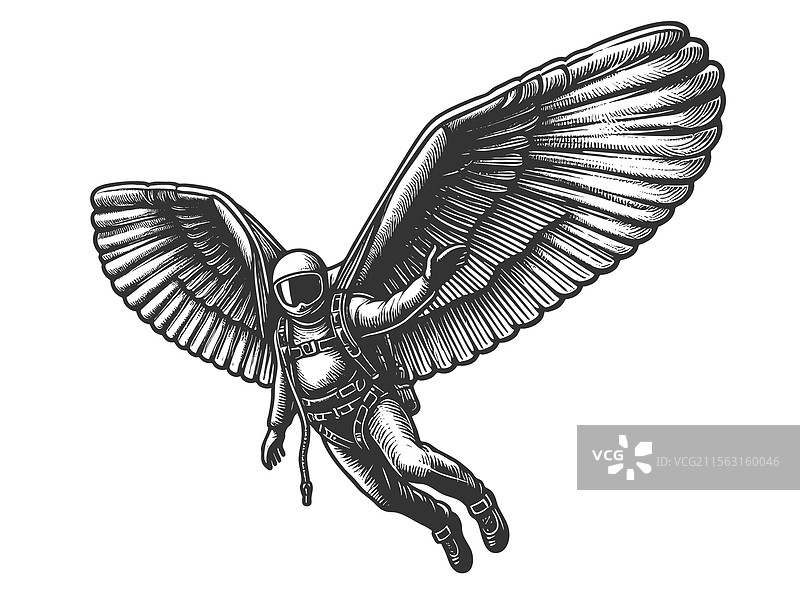 带翅膀的宇航员在飞行图片素材