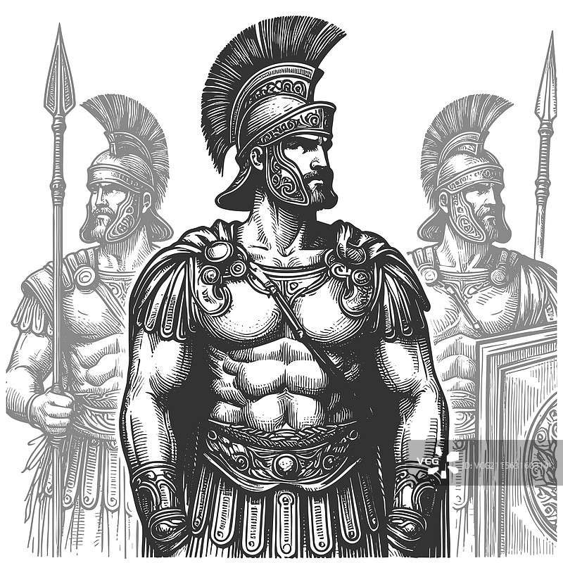 古罗马战士手持长矛和盾牌图片素材