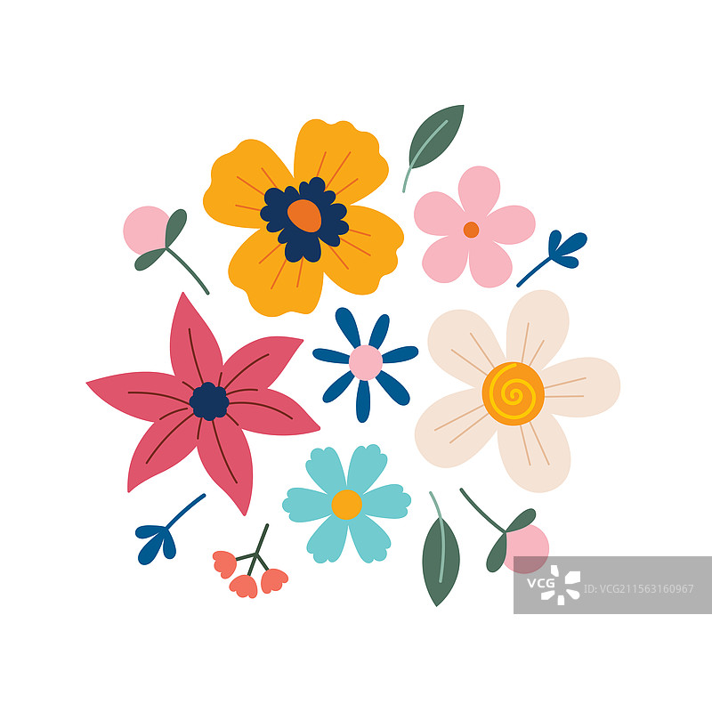 不同花卉的花束孤立在背景上图片素材