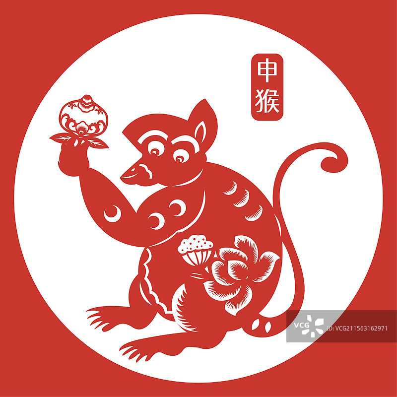 十二生肖剪纸猴子元素图片素材