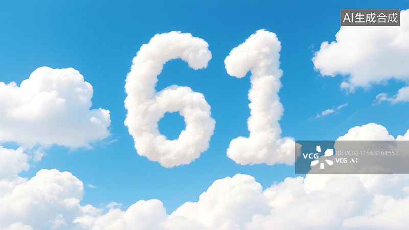 【AI数字艺术】白云组成的数字61儿童节场景图片素材
