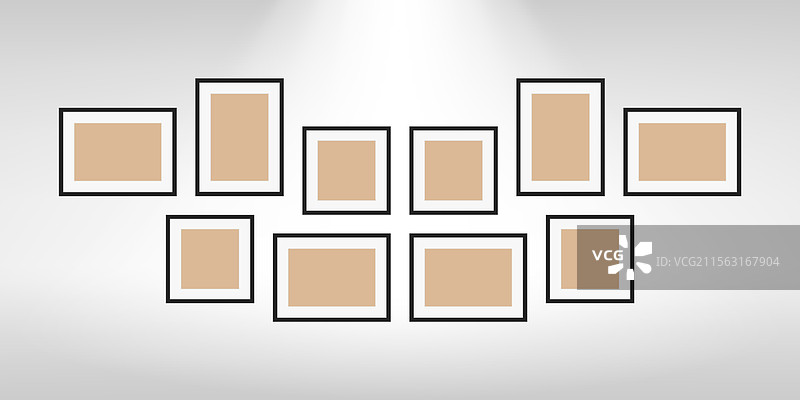 灰色墙壁上的拼贴画框集合图片素材