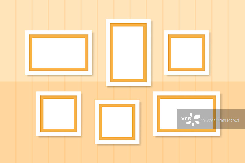 橙色墙壁上的白色相框模板图片素材