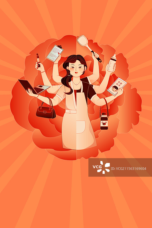 母亲节全职职场妈妈国风插画图片素材