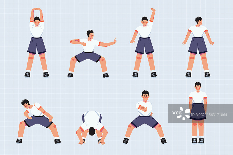 中式古法运动一整套八段锦锻炼身体插画图片素材