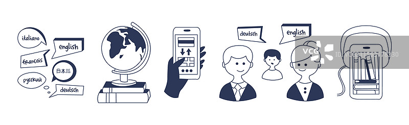 外语学习与口语交流涂鸦图标图片素材