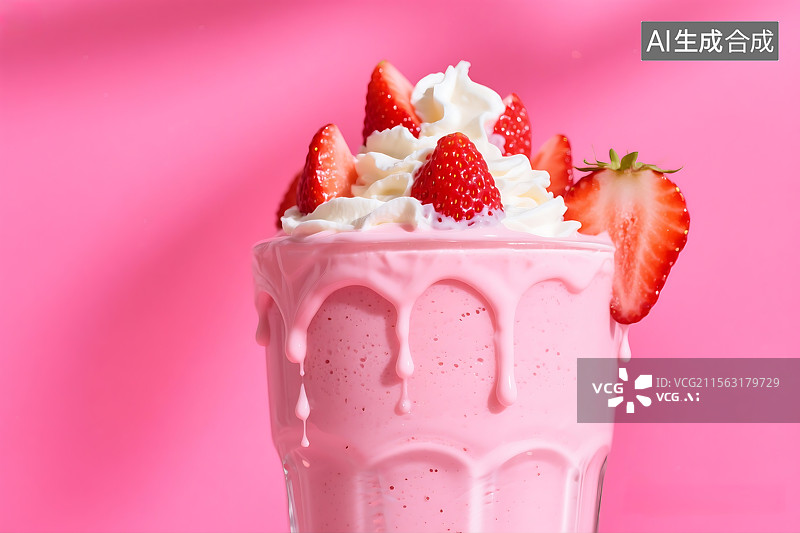 【AI数字艺术】草莓奶昔 诱人的美食 甜品 甜品 冰镇夏季饮料 冰淇淋 下午茶图片素材