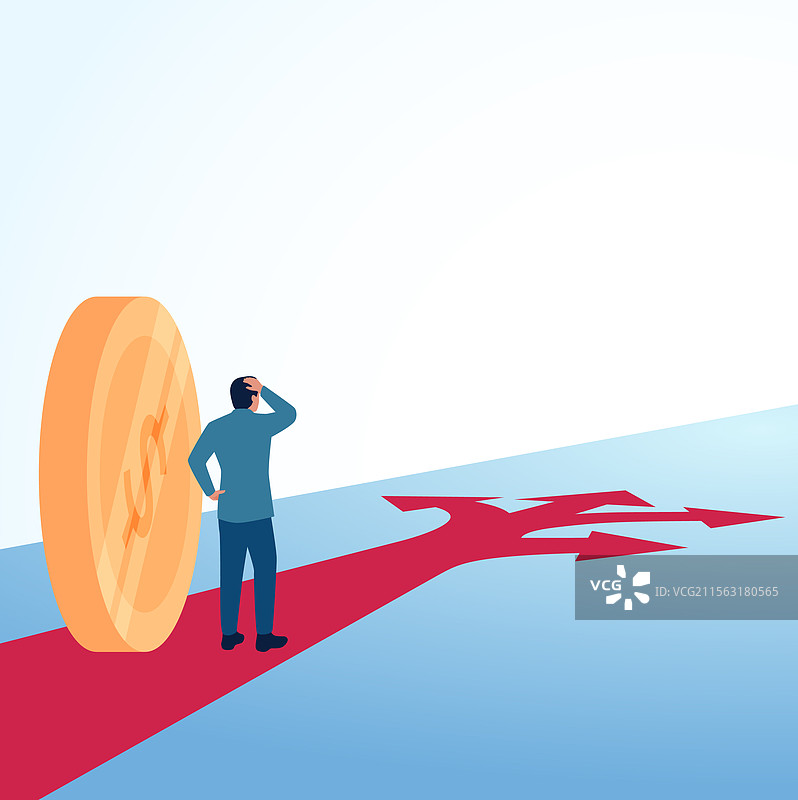 一个困惑的男人站在分叉的道路前图片素材