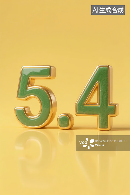 【AI数字艺术】五四青年节，黄色背景上的金镶玉数字54图片素材