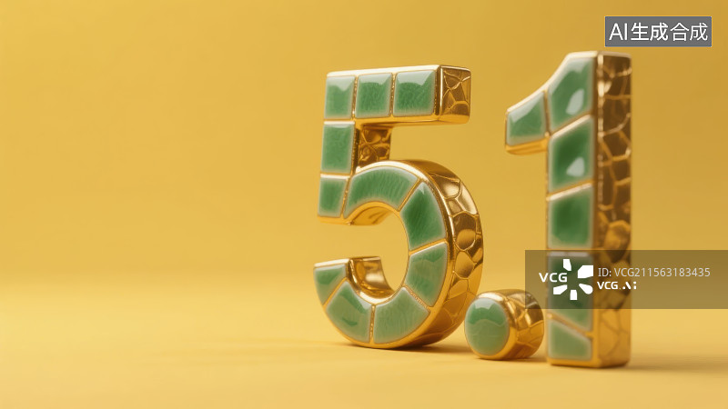 【AI数字艺术】国际劳动节，黄色背景上的3D金镶玉文字51图片素材