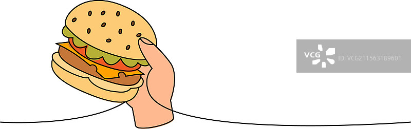 手握汉堡的彩色线条图图片素材