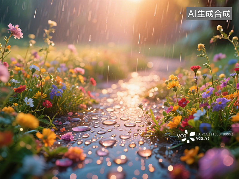 【AI数字艺术】梦幻谷雨瞬间图片素材