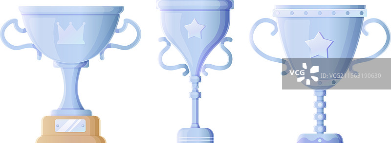 银色和蓝色的奖杯套装，设计优雅图片素材