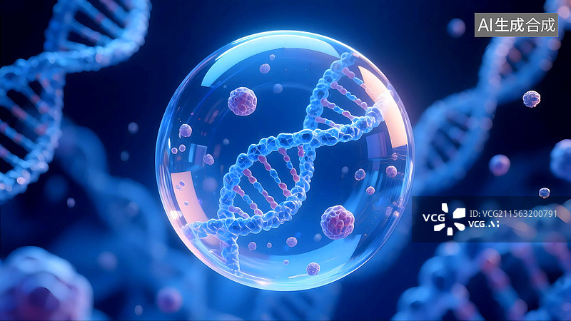 【AI数字艺术】DNA透明气泡结构图片素材