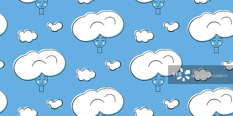 蓝色背景上的快乐云朵脸孔图片素材