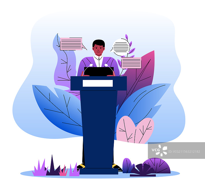 在讲台上发表演讲的演讲者与抽象背景图片素材