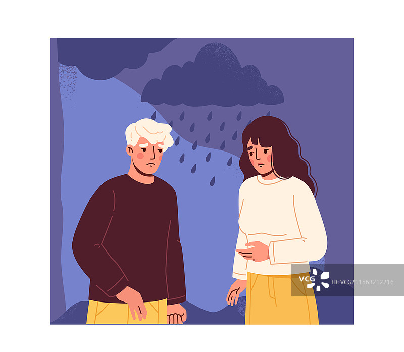 悲伤的情侣站在阴暗的雨云下图片素材