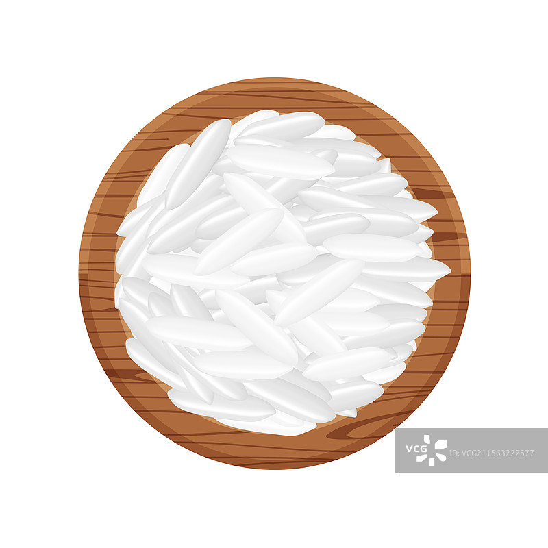 生米种子放在圆形木盘上，背景为白色图片素材