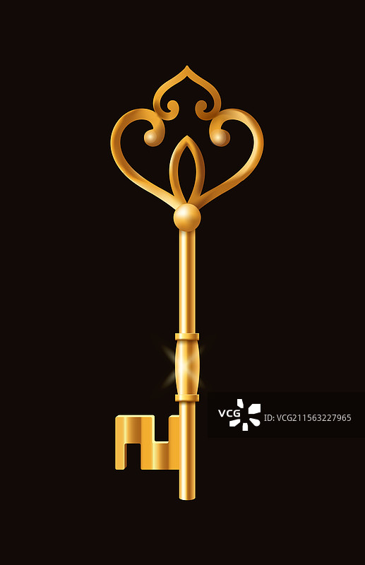 优雅的金色复古钥匙在黑色背景上图片素材