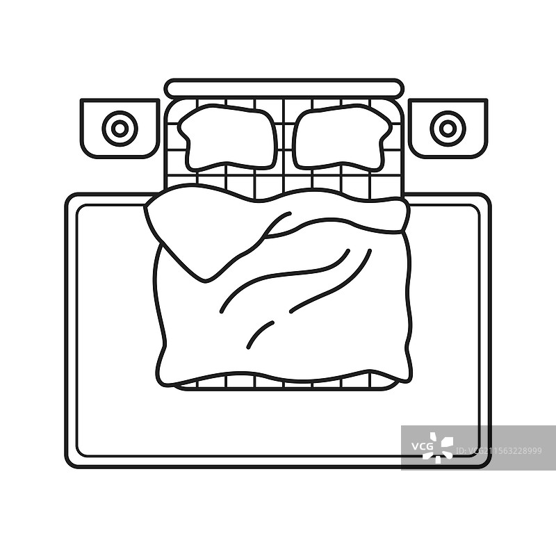 俯视双人床，床上有枕头和毯子图片素材