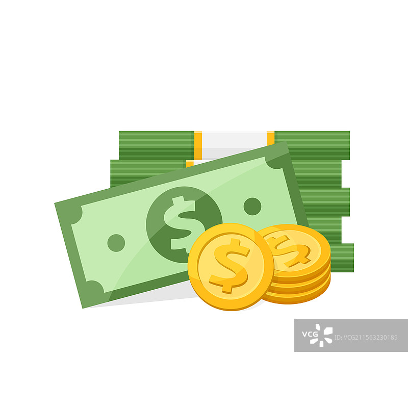 钞票、货币和奖牌的剪贴画，金色美元图片素材