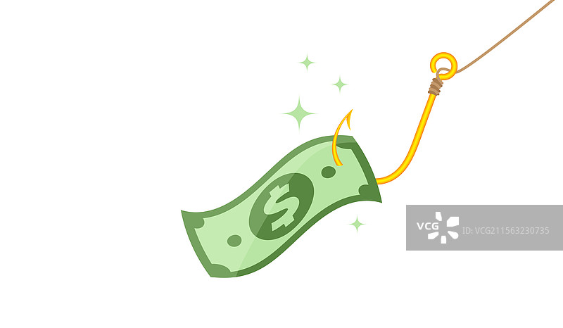 钓鱼钩上飞舞的钞票诱饵图片素材