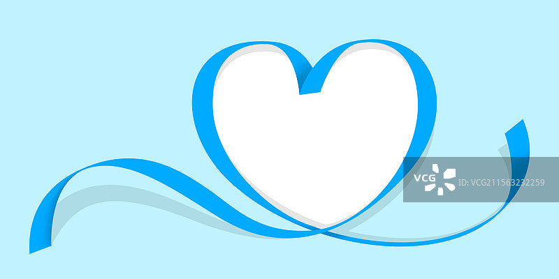 蓝色丝带心形图案，独立于蓝色柔和背景上图片素材