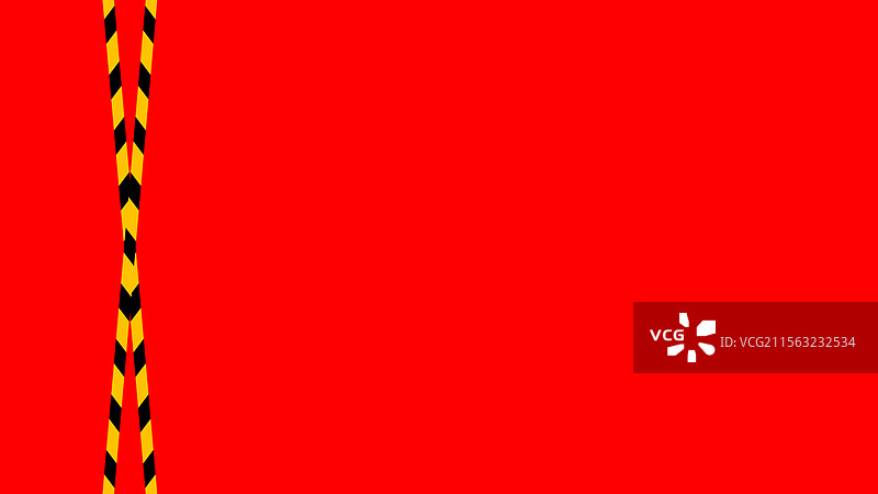 红色背景上孤立的黑黄条纹胶带线图片素材