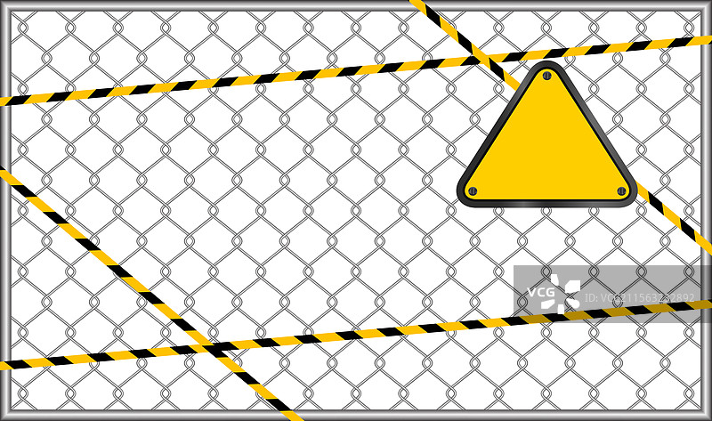 警示带条纹在铁丝网和图片素材