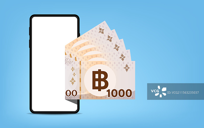 智能手机上的泰国5000铢纸币图片素材