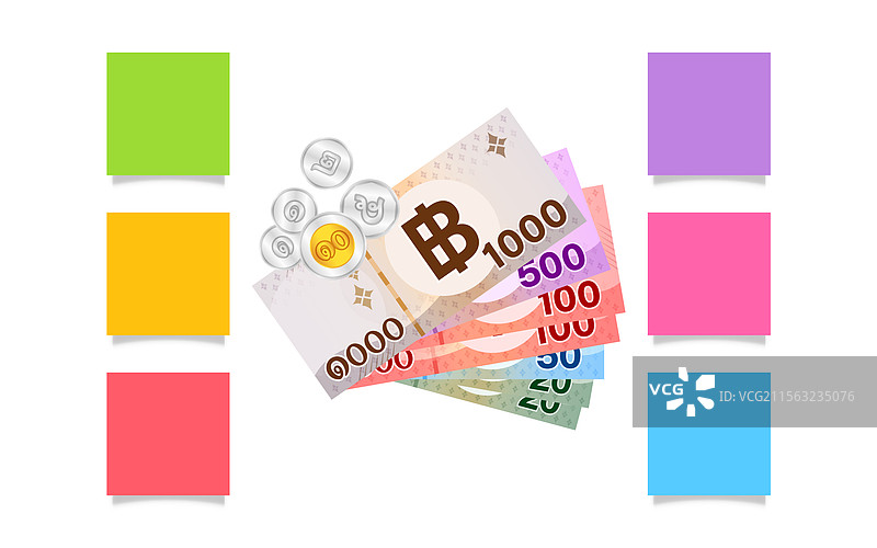 叠放在文件上的泰国钞票图片素材