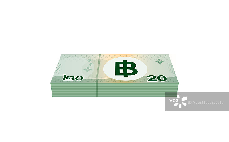 一堆20泰铢的纸币叠放在一起图片素材