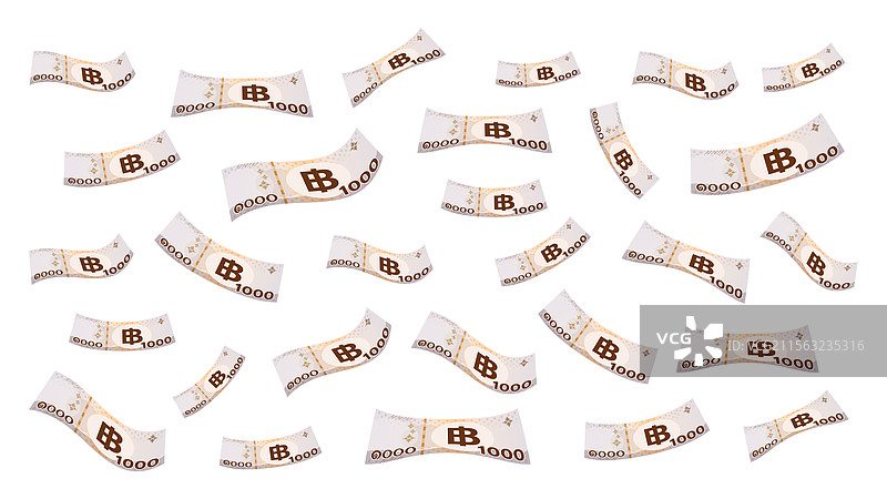 1000泰铢飞翔在白色背景上图片素材