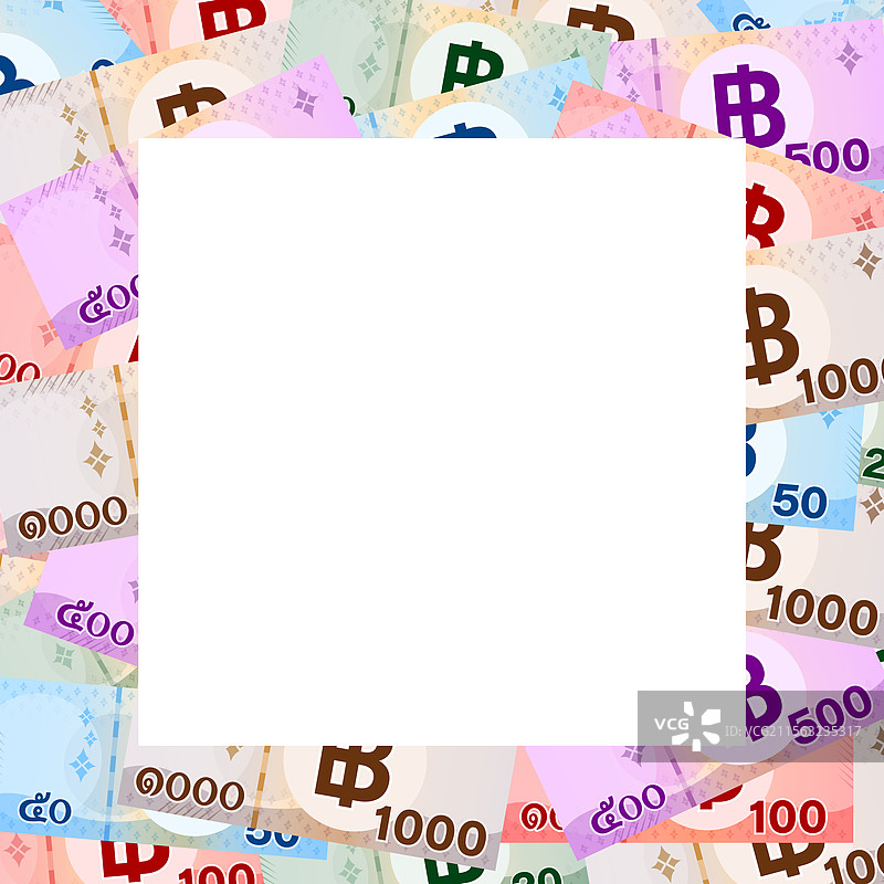 泰铢纸币和白色空间用于图片素材