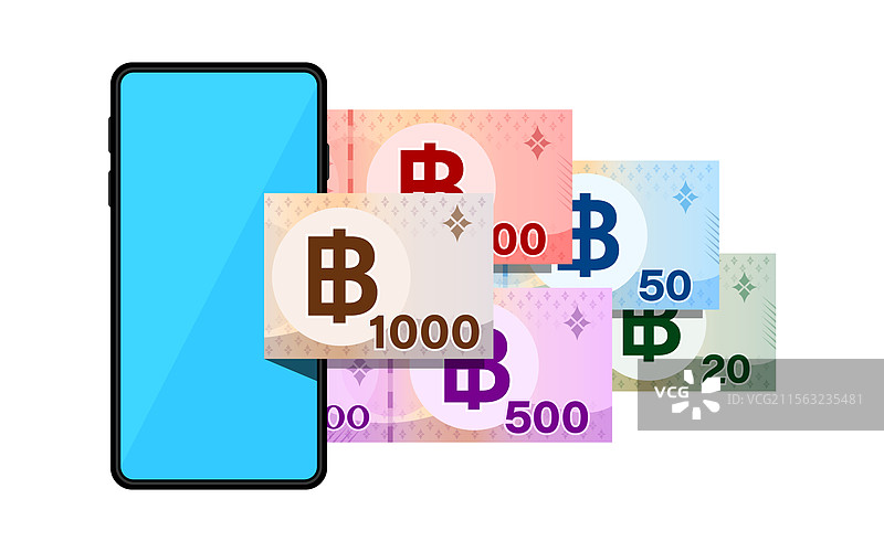 智能手机和泰铢纸币图片素材