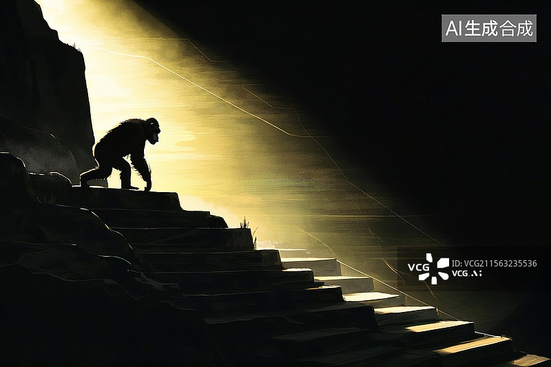 【AI数字艺术】超现实暗黑魔幻猩猩动态模糊剪影插画图片素材