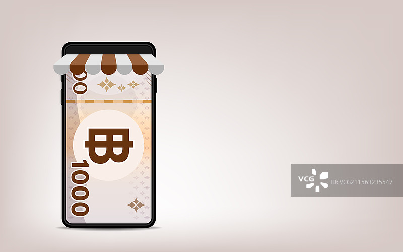 智能手机中的1000泰铢纸币图片素材