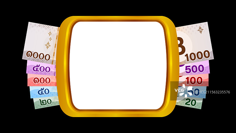 泰国钞票和金色框架的横幅图片素材