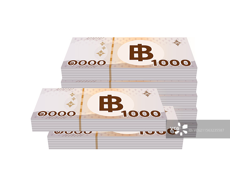 一堆1000泰铢纸币的泰国货币叠放图片素材