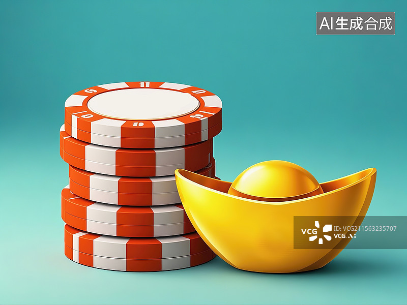 【AI数字艺术】水墨扁平风格筹码金元宝插图图片素材