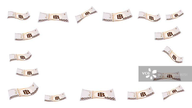 1000泰铢飞翔在白色背景上图片素材