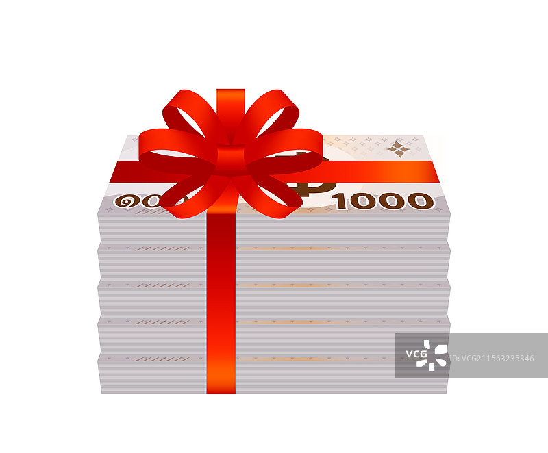 泰国1000泰铢纸币与红色丝带蝴蝶结图片素材