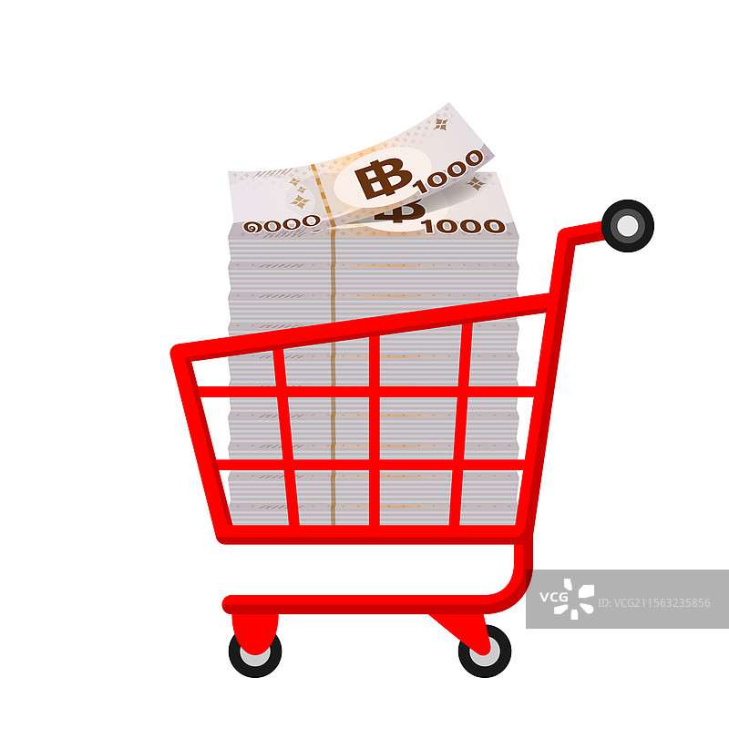 红色购物车里的1000泰铢钞票图片素材