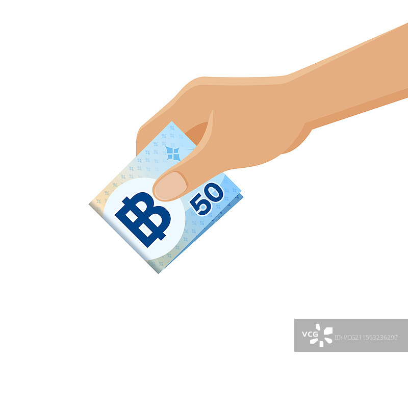 手中握着50泰铢纸币图片素材