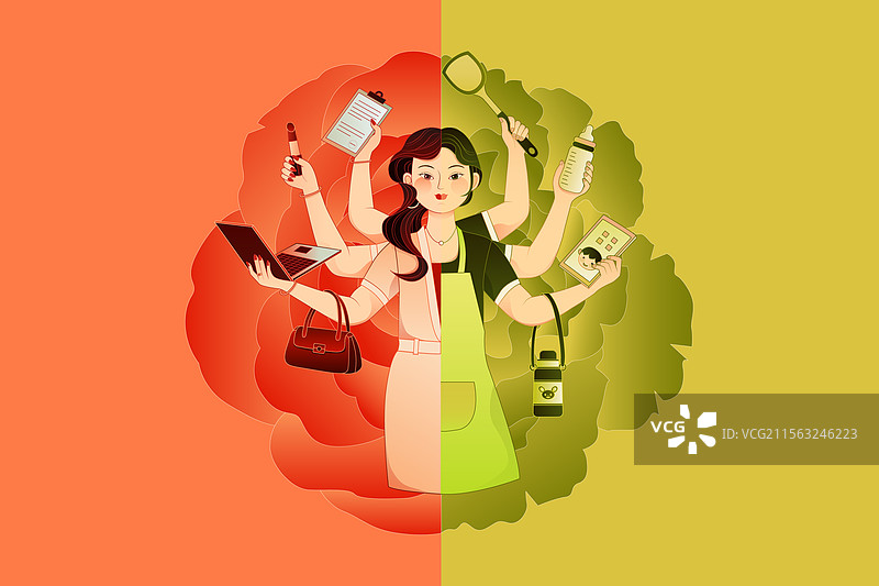 母亲节全职职场妈妈国风插画图片素材
